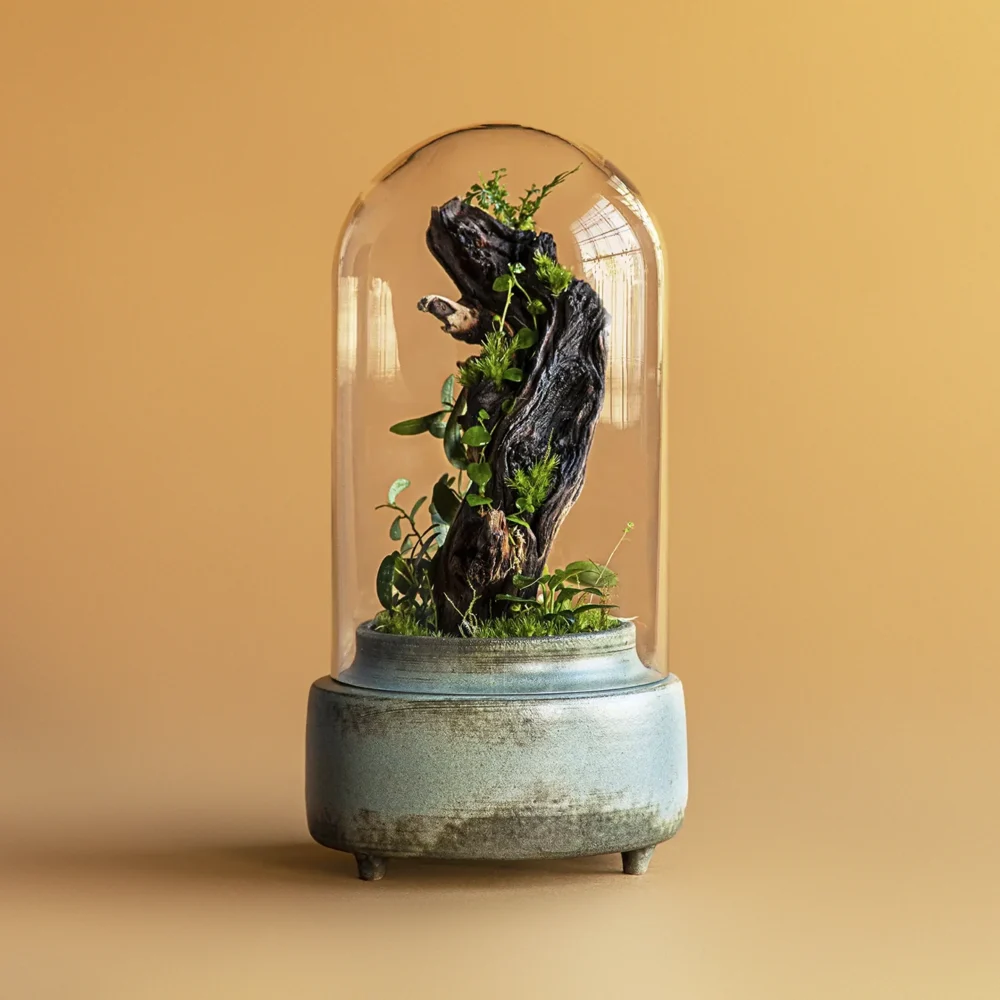 terariu mediu cu plante naturale green cloche
