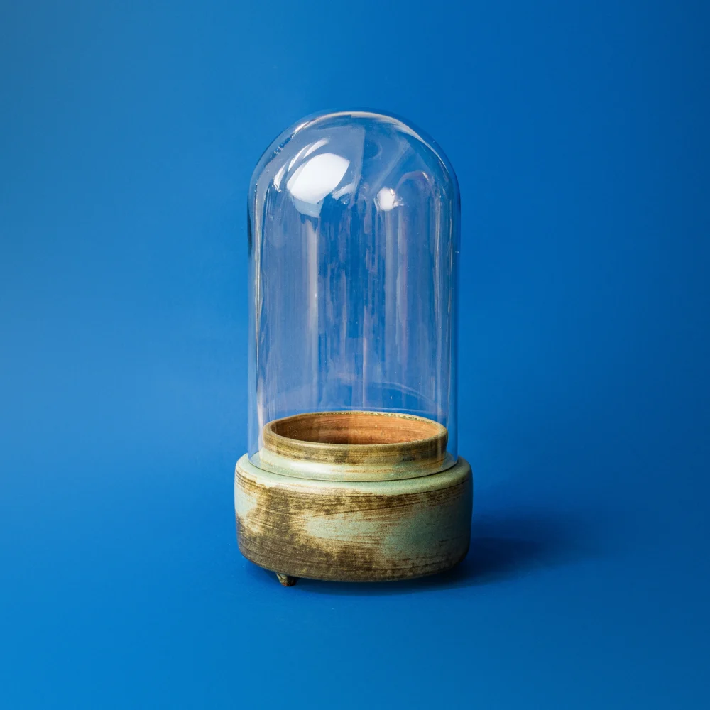 Recipient Terariu Cloche Mossy cupola de sticla cu baza ceramica