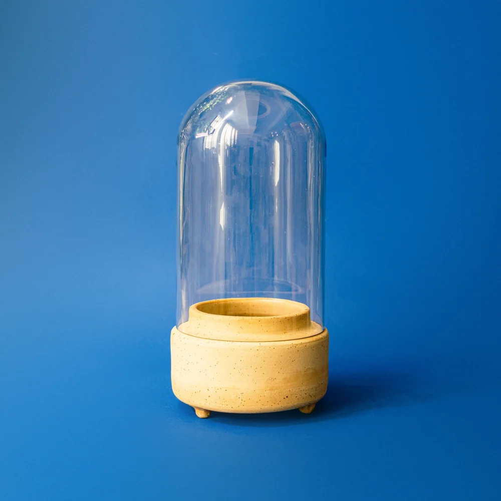 Recipient Terariu Cloche Freckles din sticla cu baza ceramica